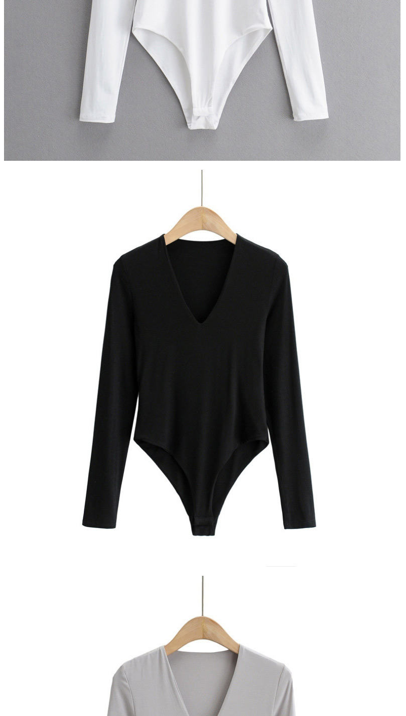 Fashion Black Deep V Double-layer Long-sleeved Slim Bottoming Bodysuit,Tank Tops & Camis