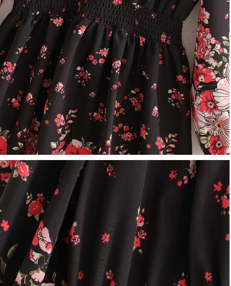 Fashion Printing Flower Print Deep V-neck Waist Dress,Mini & Short Dresses