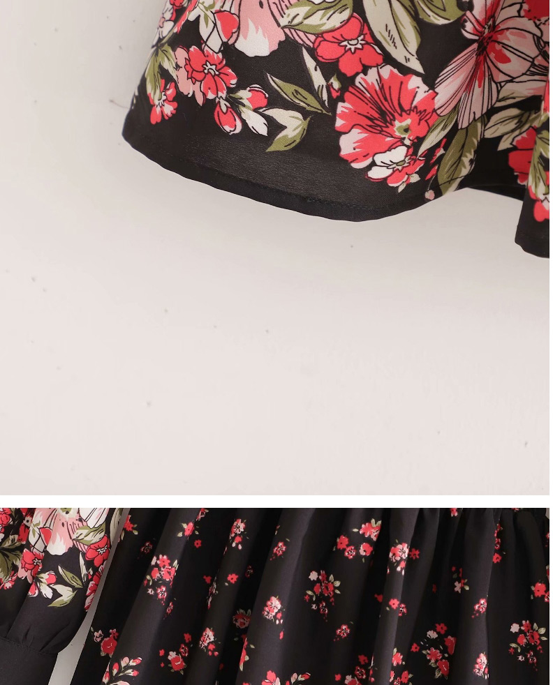 Fashion Printing Flower Print Deep V-neck Waist Dress,Mini & Short Dresses