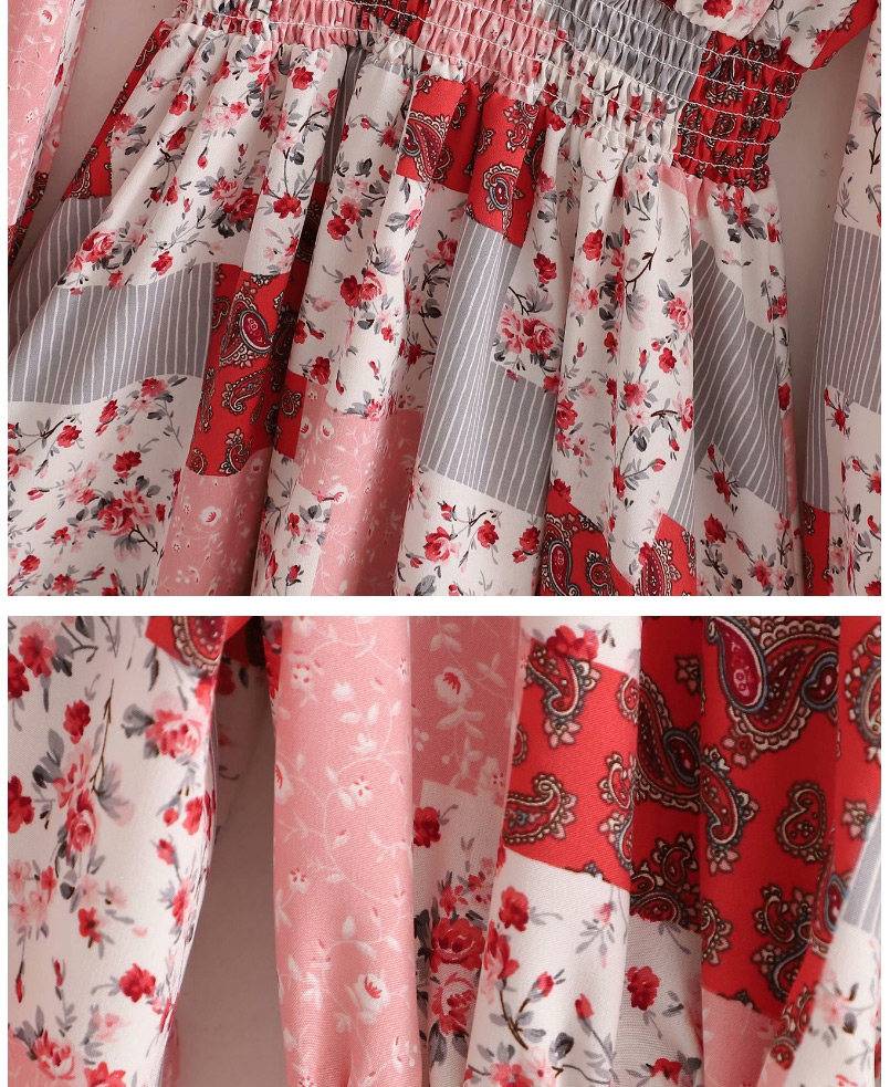 Fashion Printing Geometric Cashew Print Waisted V-neck Dress,Mini & Short Dresses