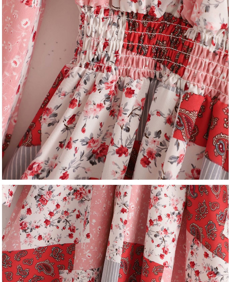 Fashion Printing Geometric Cashew Print Waisted V-neck Dress,Mini & Short Dresses