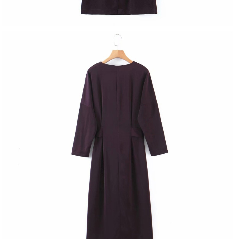 Fashion Black Solid Color V-neck 3/4 Sleeve Belt Dress,Long Dress