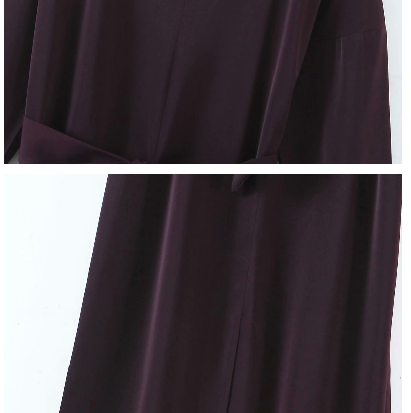 Fashion Black Solid Color V-neck 3/4 Sleeve Belt Dress,Long Dress