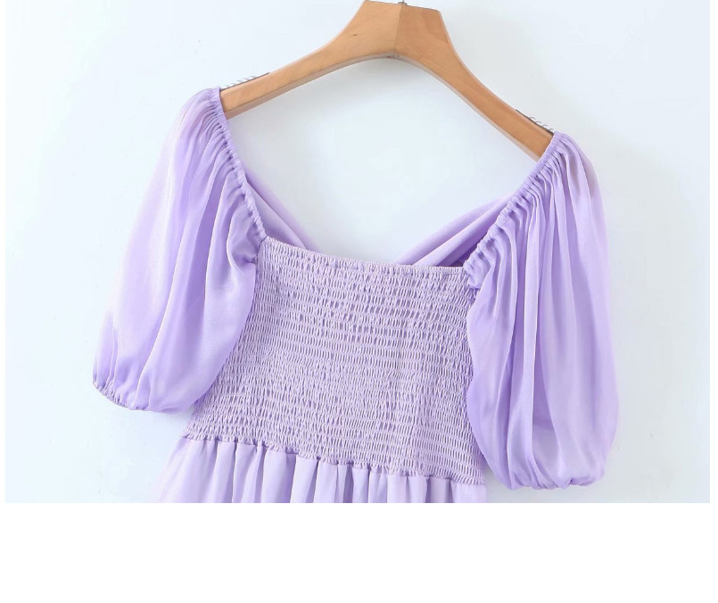 Fashion Purple Twisted Puff Sleeve Dress,Mini & Short Dresses