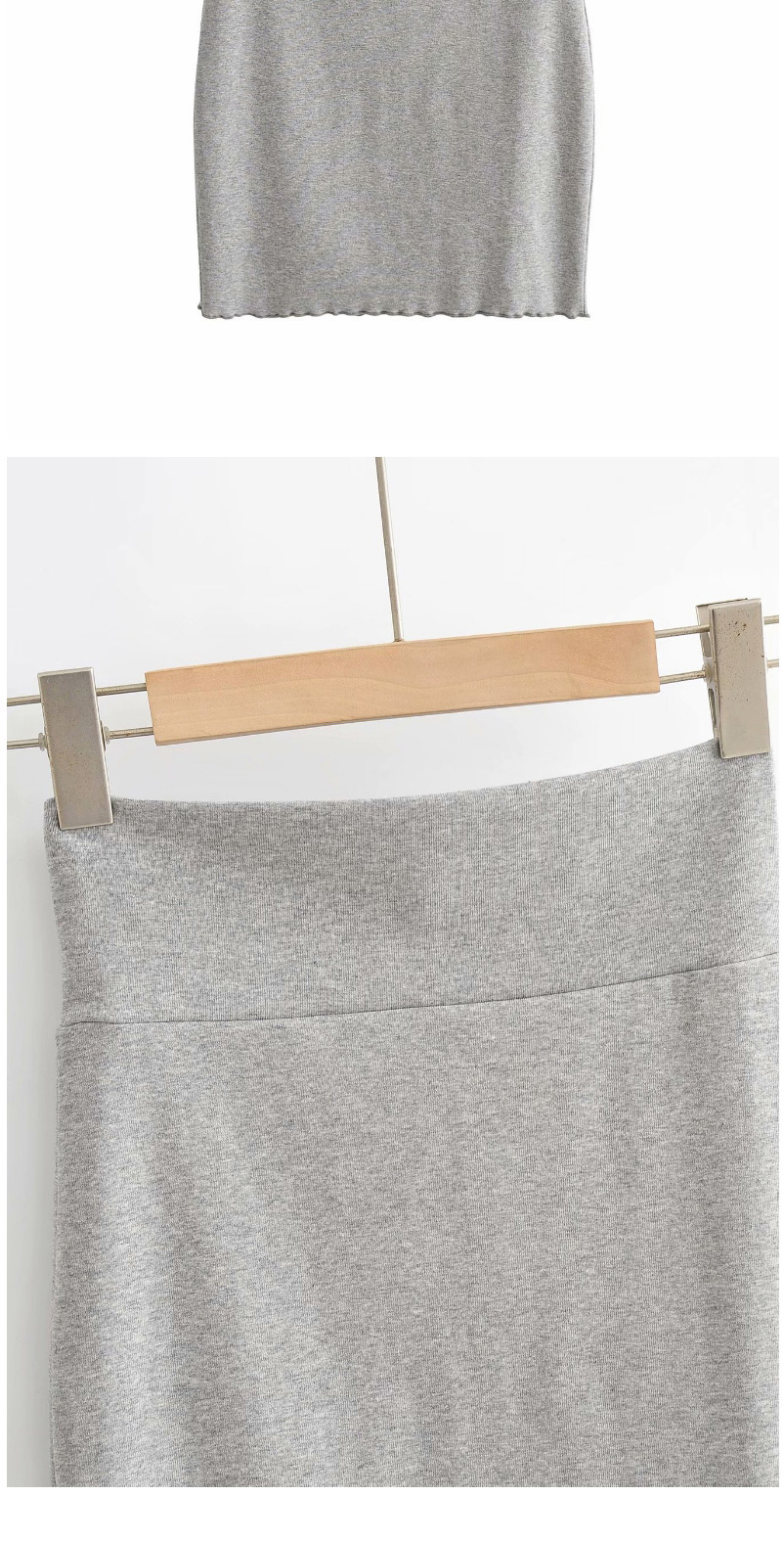 Fashion Gray Solid Color High Waist Slim Fit Hip Skirt With Wooden Ears,Skirts
