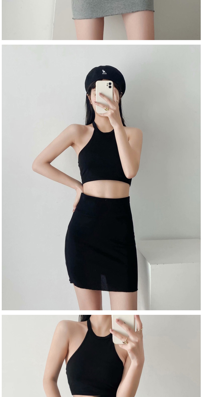 Fashion Black Solid Color High Waist Slim Fit Hip Skirt With Wooden Ears,Skirts