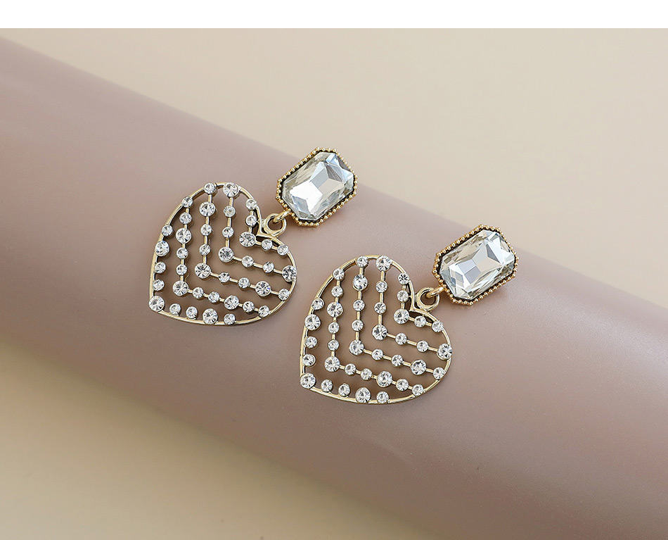 Fashion Golden Alloy Diamond Heart Earrings,Drop Earrings