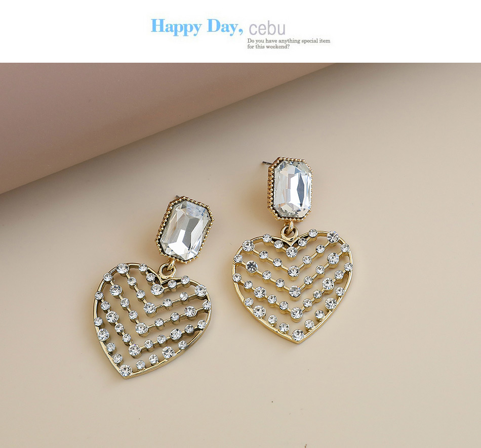 Fashion Golden Alloy Diamond Heart Earrings,Drop Earrings