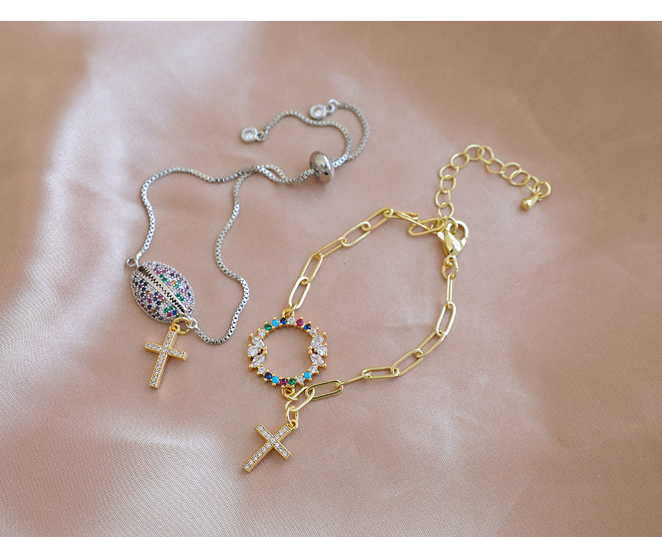 Fashion Color Copper Inlaid Zircon Cross Bracelet,Bracelets