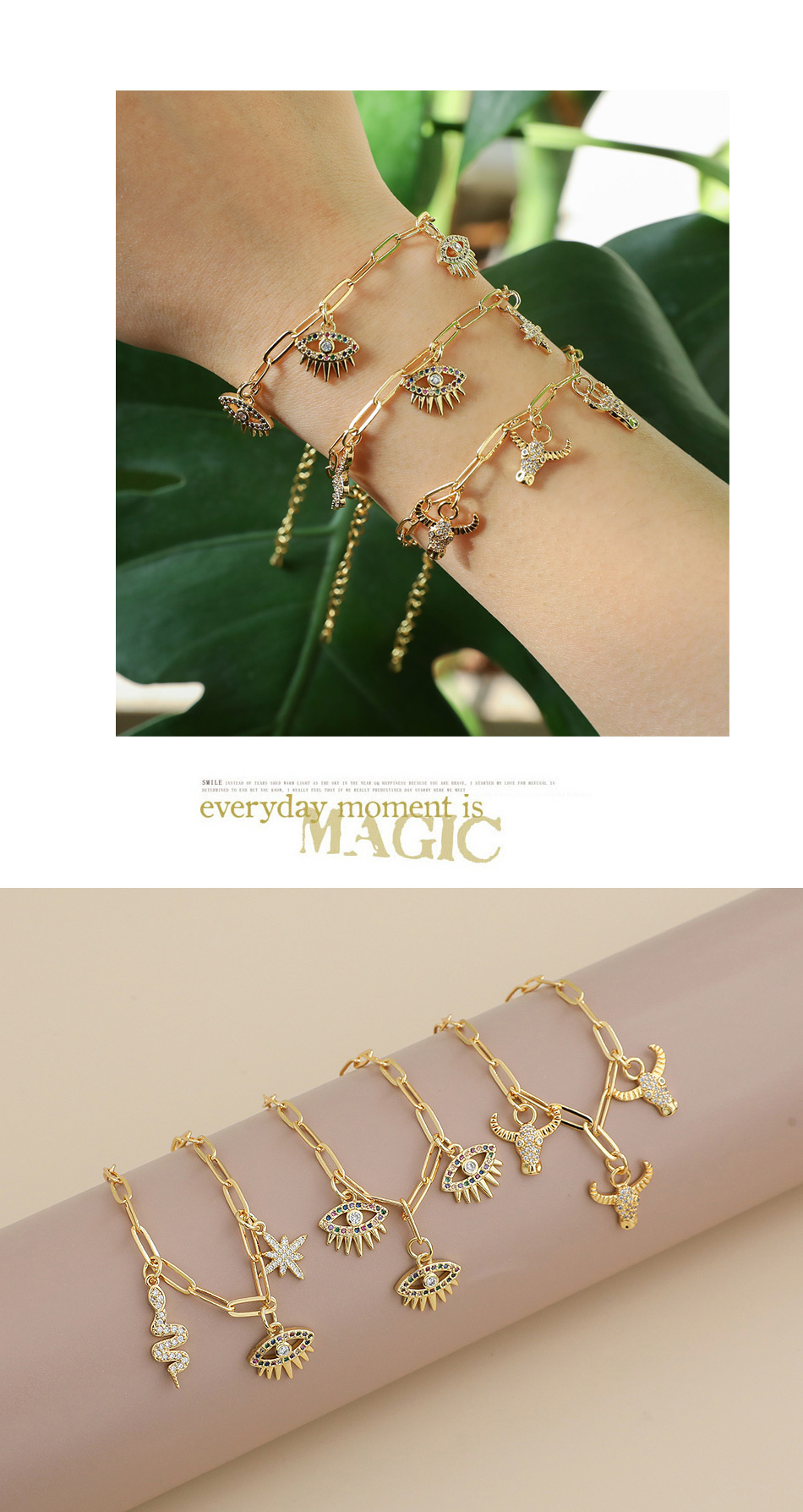 Fashion Golden Copper Inlaid Zircon Eye Bracelet,Bracelets