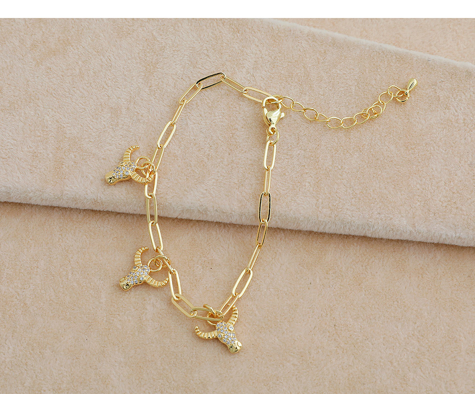 Fashion Golden Copper Inlaid Zircon Bull Head Bracelet,Bracelets