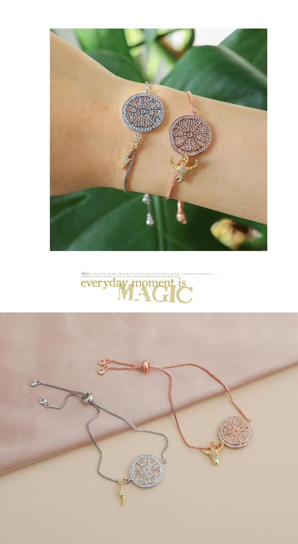 Fashion Golden Copper Inlaid Zircon Flower Lightning Bracelet,Bracelets