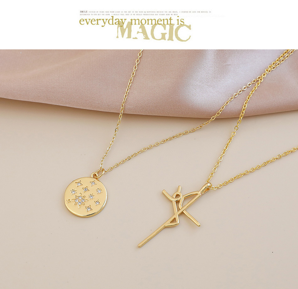 Fashion Golden Copper Inlaid Zircon Geometric Necklace,Necklaces