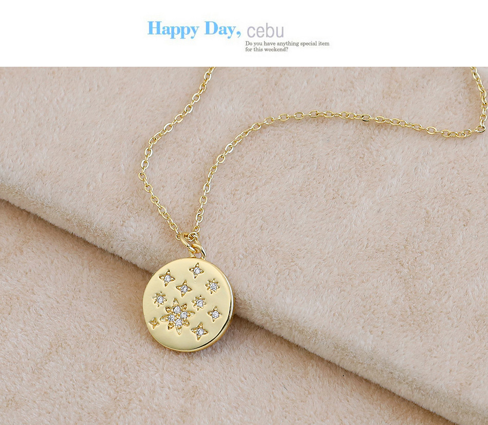 Fashion Golden Copper Inlaid Zircon Round Necklace,Necklaces