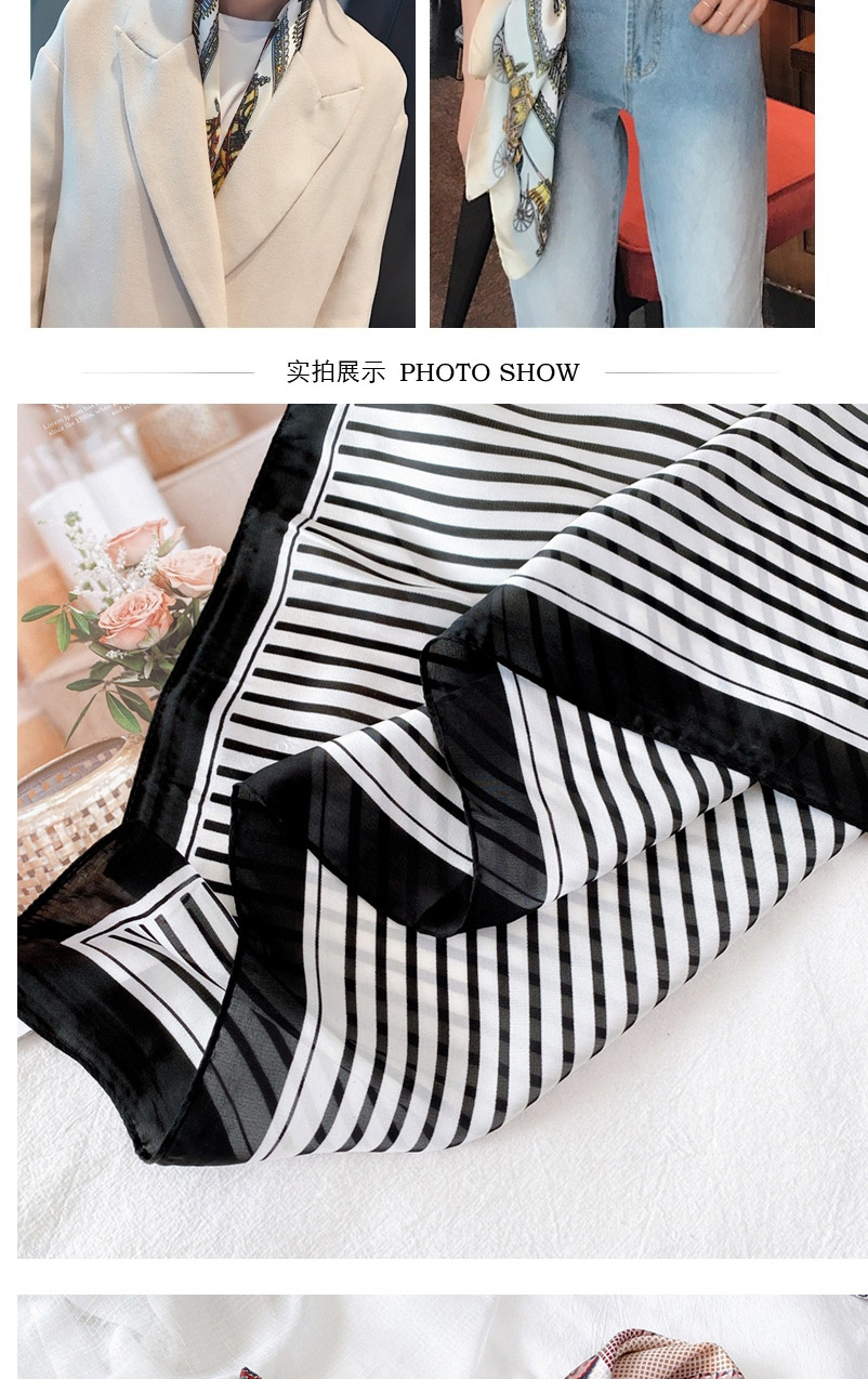 Fashion Zebra Prairie Black Striped Print Contrasting Geometric Small Square Scarf,Thin Scaves