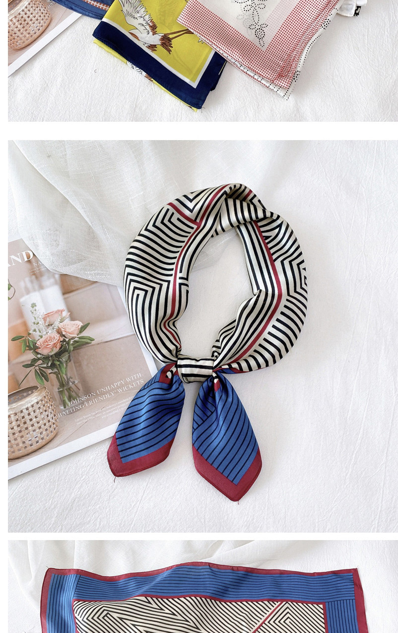 Fashion Color Flower Four Black Border Striped Print Contrasting Geometric Small Square Scarf,Thin Scaves