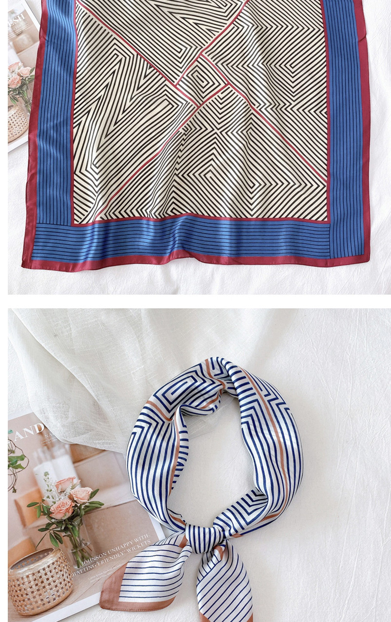 Fashion Ruihehuang Striped Print Contrasting Geometric Small Square Scarf,Thin Scaves
