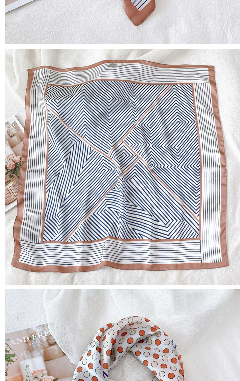 Fashion Navy Striped Print Contrasting Geometric Small Square Scarf,Thin Scaves