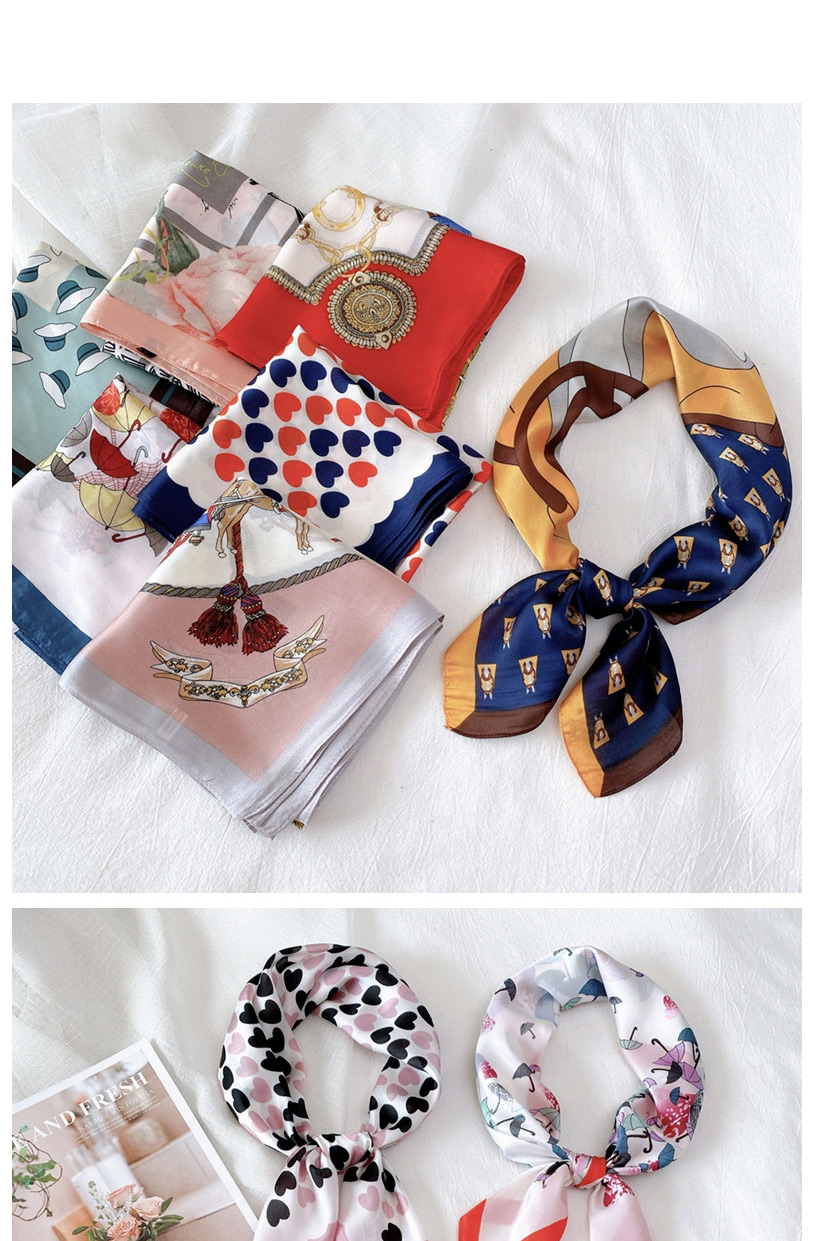 Fashion Ribbon Carriage Powdered Love Print Contrast Color Geometric Small Square Scarf,Thin Scaves