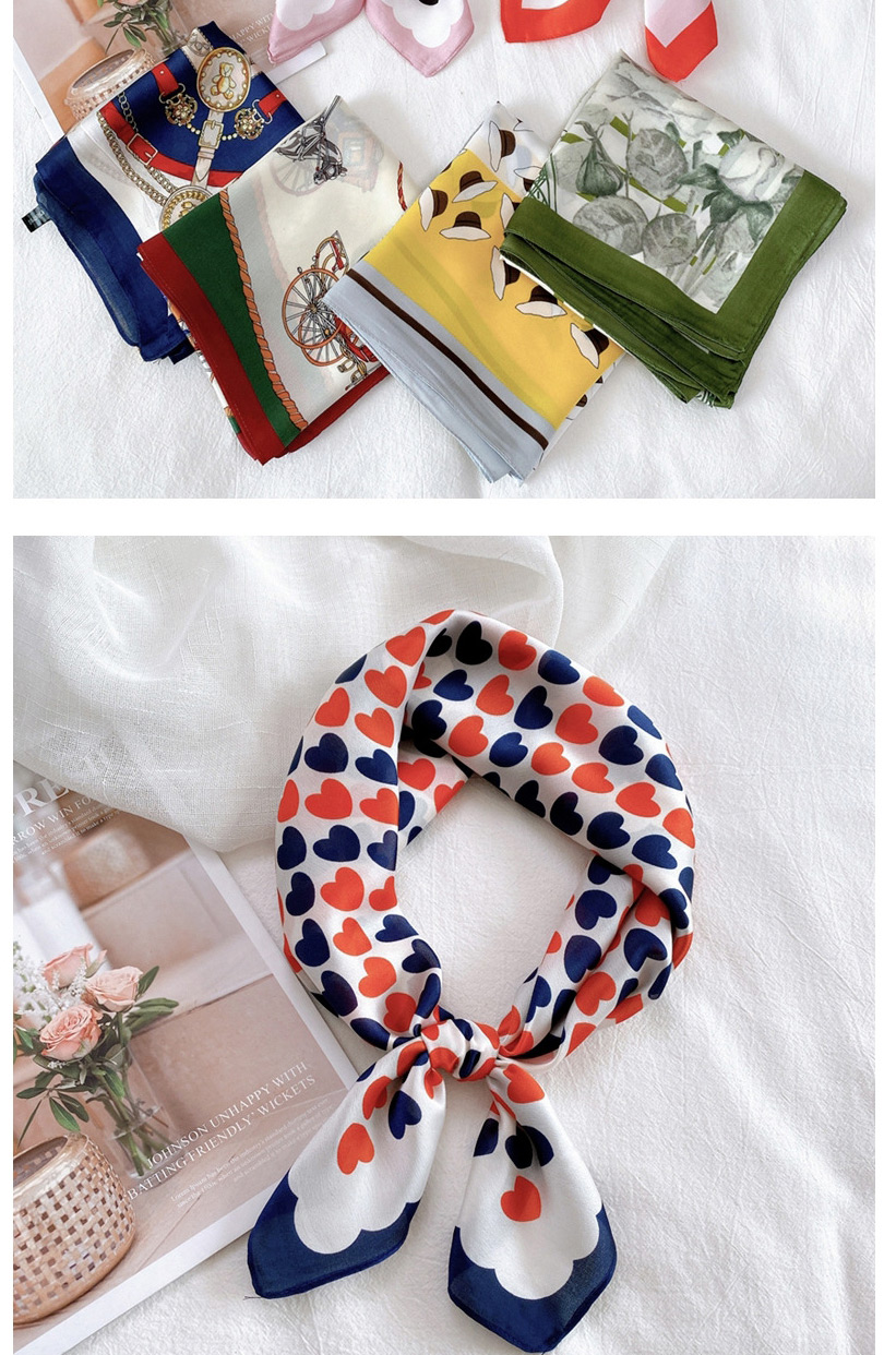 Fashion Badge Saddle Red Love Print Contrast Color Geometric Small Square Scarf,Thin Scaves