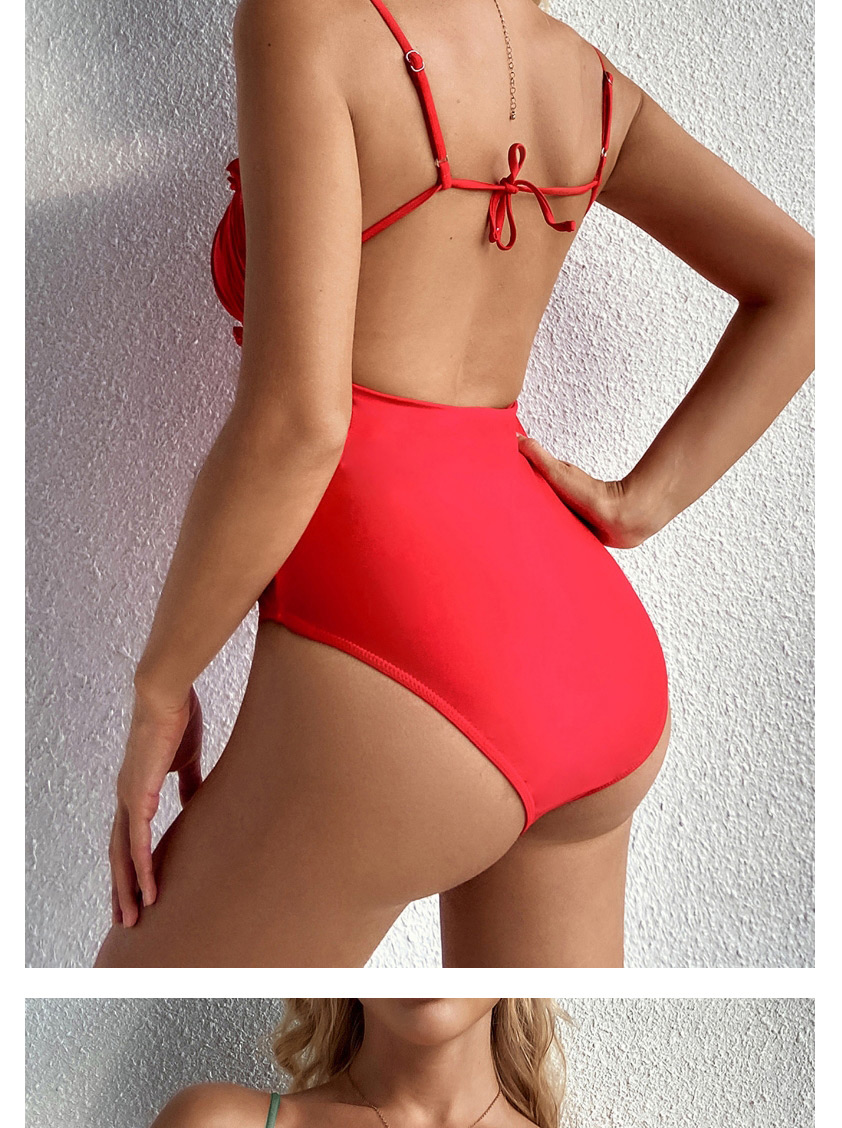 Fashion Red One-piece Swimsuit With Drawstring Fungus,One Pieces