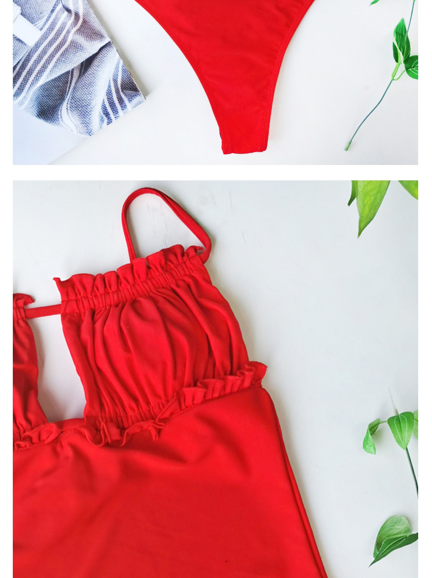 Fashion Red One-piece Swimsuit With Drawstring Fungus,One Pieces