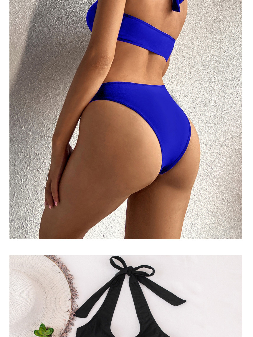 Fashion Blue Solid Color Bandage Metal Ring One-piece Swimsuit,One Pieces