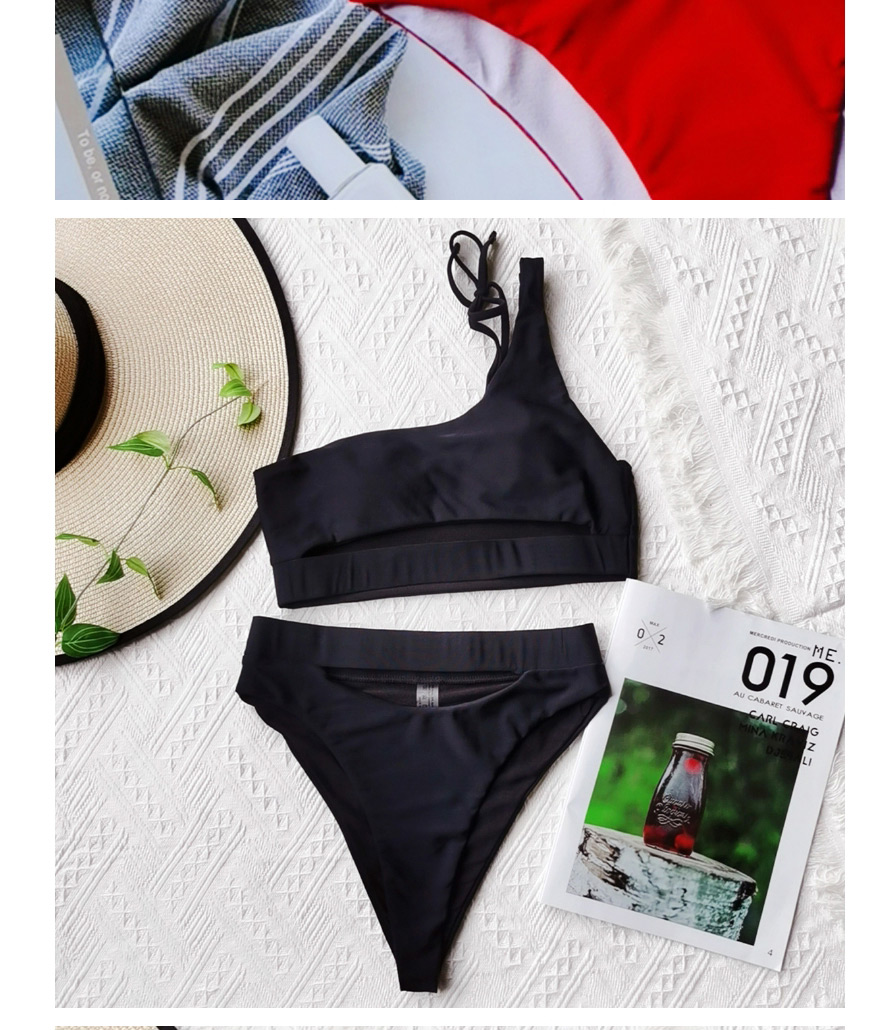 Fashion Navy Blue Solid Color Hollow One-shoulder Tether One-piece Swimsuit,One Pieces