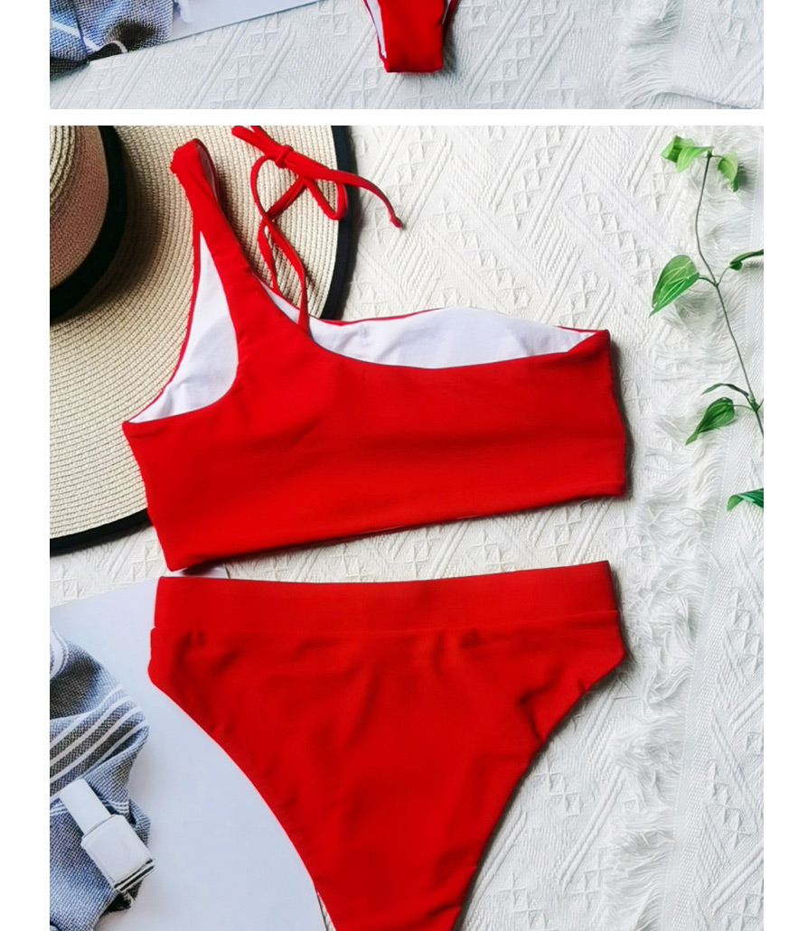 Fashion Red Solid Color Hollow One-shoulder Tether One-piece Swimsuit,One Pieces