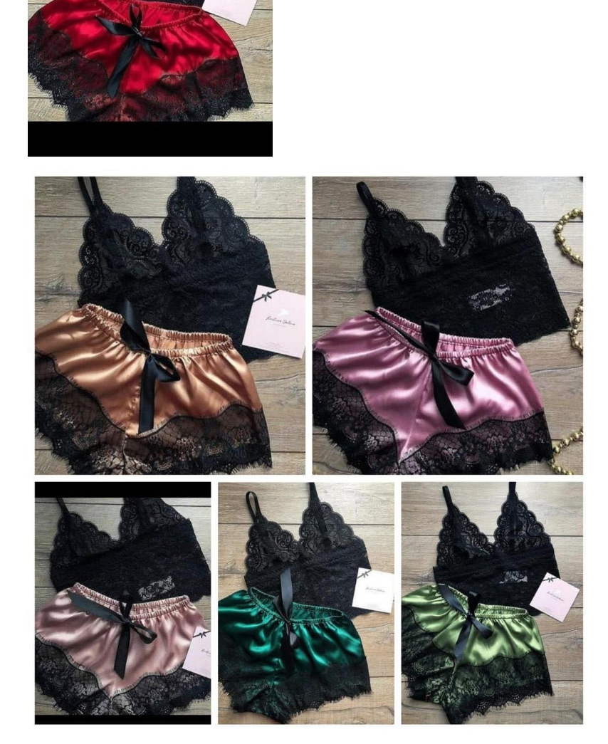 Fashion Copper Two-piece Silk Sling Lace Underwear Nightdress,SLEEPWEAR & UNDERWEAR