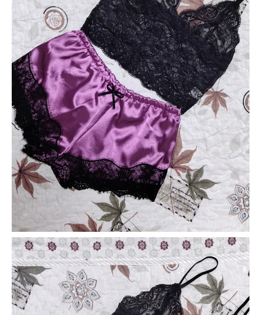 Fashion Purple Two-piece Silk Sling Lace Underwear Nightdress,SLEEPWEAR & UNDERWEAR