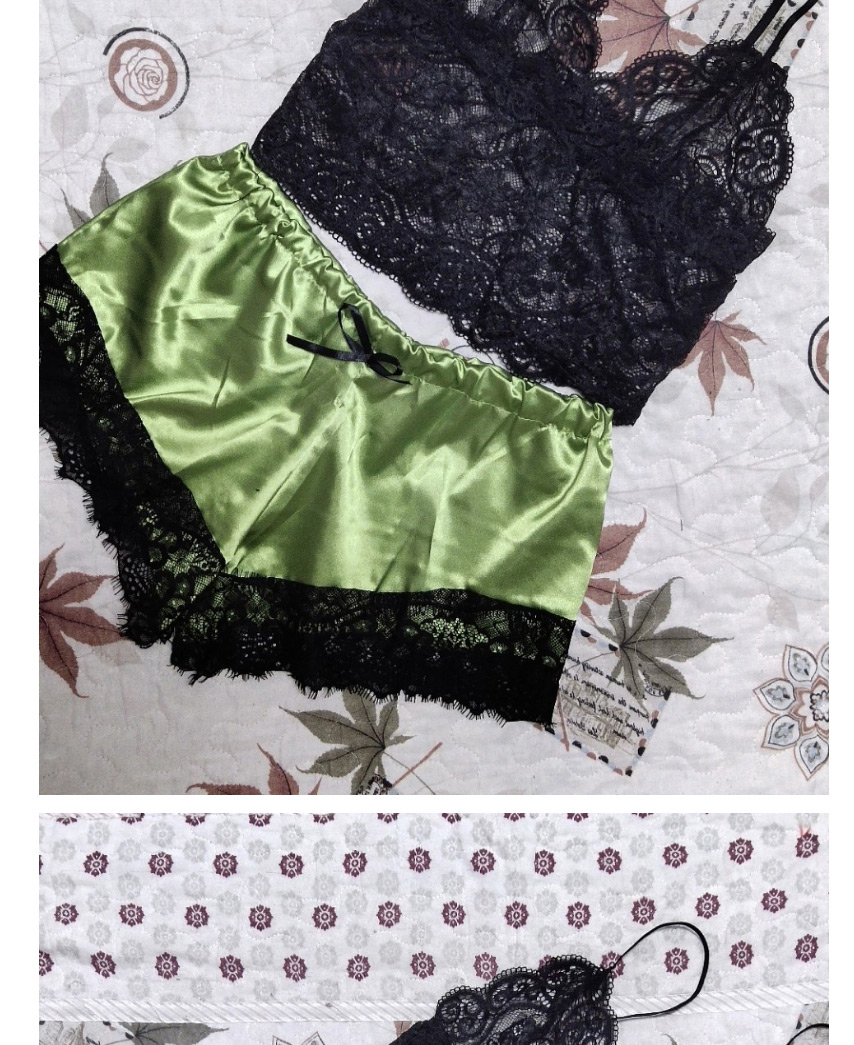 Fashion Dark Green Two-piece Silk Sling Lace Underwear Nightdress,SLEEPWEAR & UNDERWEAR