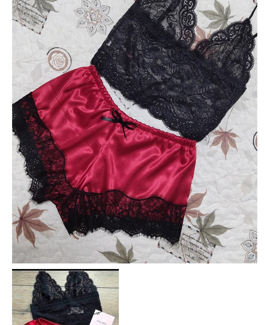 Fashion Red Two-piece Silk Sling Lace Underwear Nightdress,SLEEPWEAR & UNDERWEAR