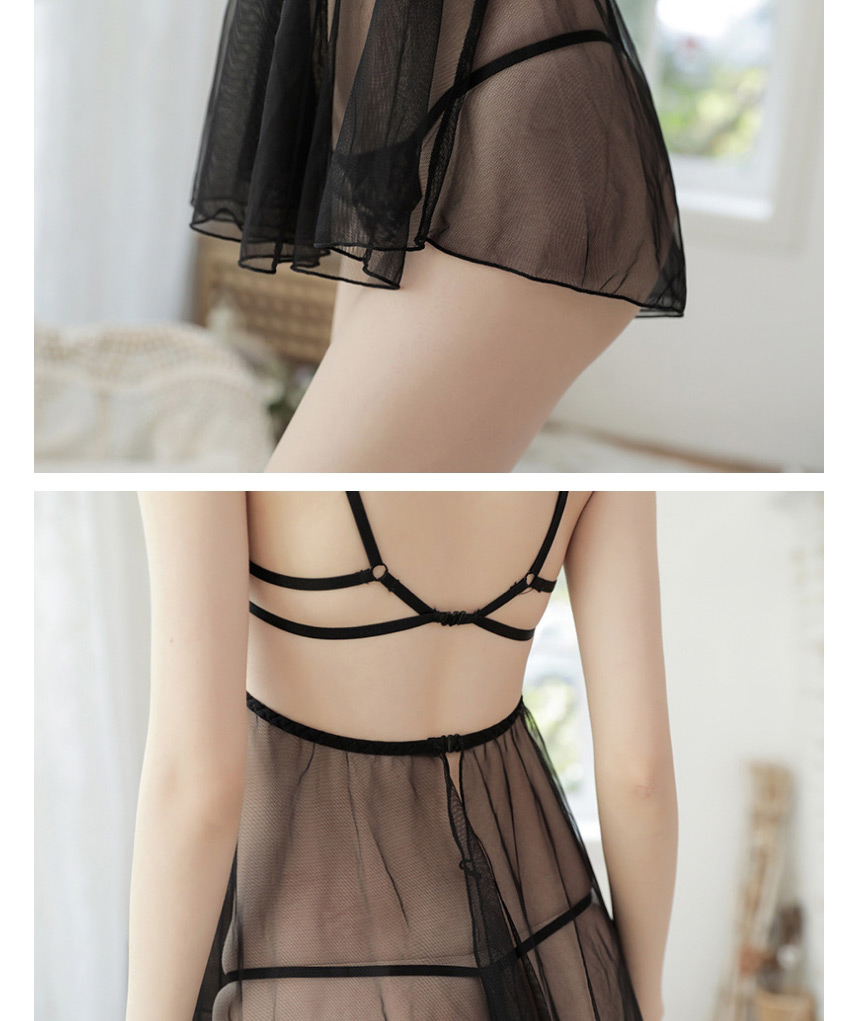 Fashion Black + Nipple Underwear See-through Milky Sling Nightdress Set,SLEEPWEAR & UNDERWEAR