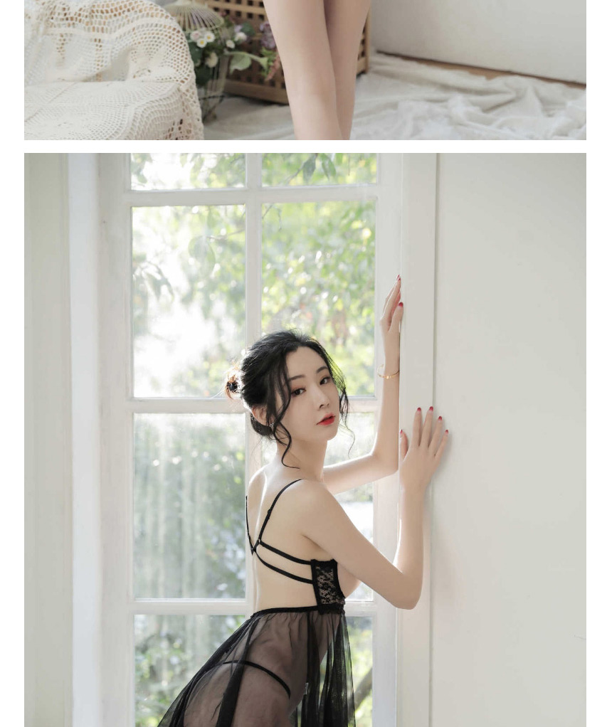 Fashion Black + Nipple Underwear See-through Milky Sling Nightdress Set,SLEEPWEAR & UNDERWEAR
