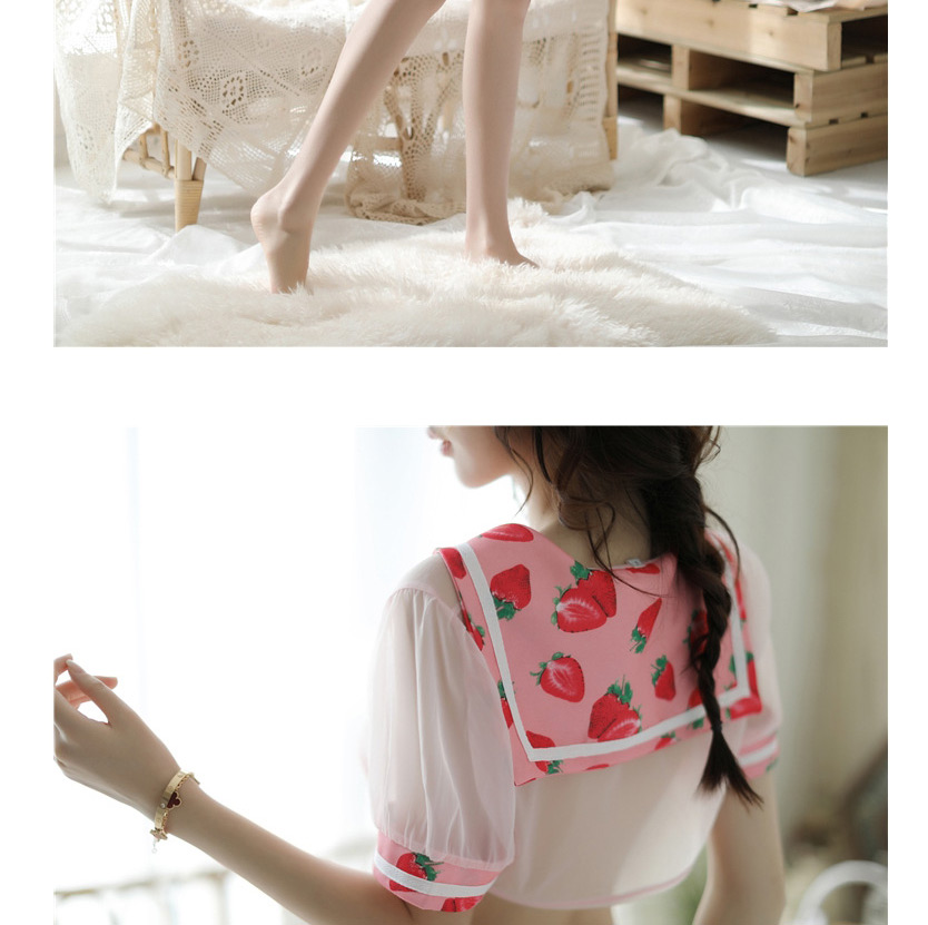Fashion Pink Strawberry Uniform Hollow Underwear Set,Lover Suit
