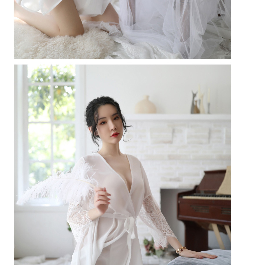 Fashion White Net Yarn Ice Silk Transparent Tie Underwear Set,SLEEPWEAR & UNDERWEAR