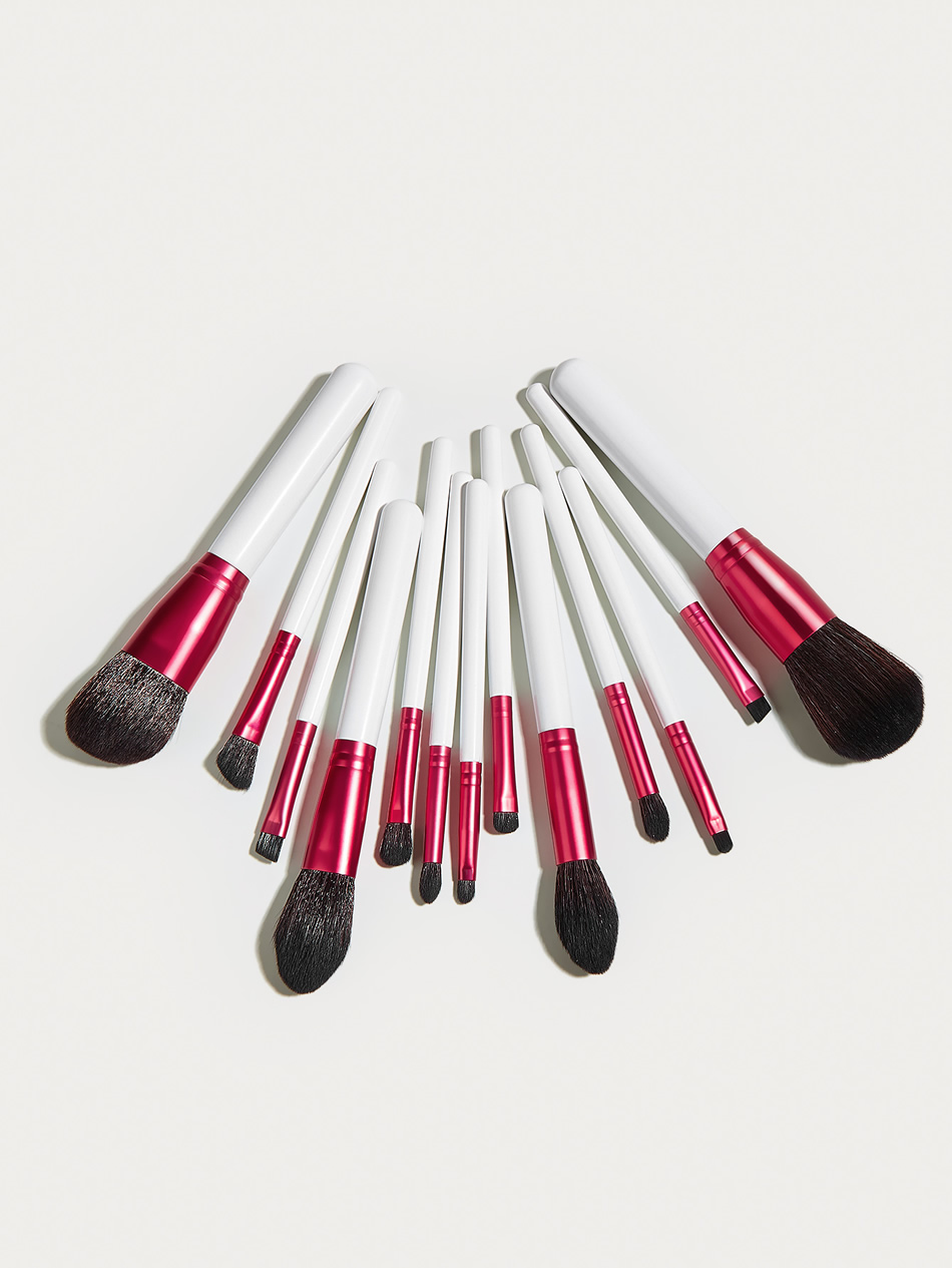 Fashion Wine Red Set Of 13 White And Wooden Handle Nylon Hair Makeup Brushes,Beauty tools