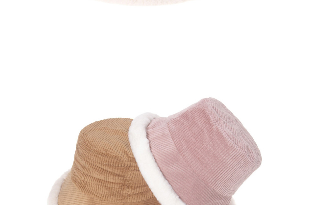 Fashion Beige Corduroy Striped Rabbit Fur Trim Fisherman Hat,Sun Hats