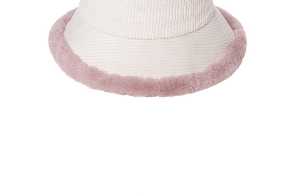 Fashion Beige Corduroy Striped Rabbit Fur Trim Fisherman Hat,Sun Hats