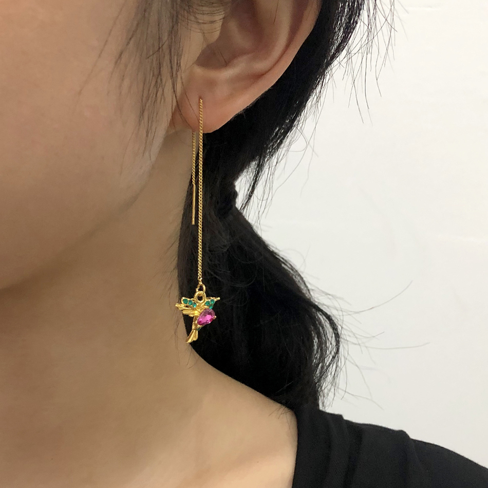 Fashion Red Alloy Diamond Pendant Bird Stud Earrings,Drop Earrings