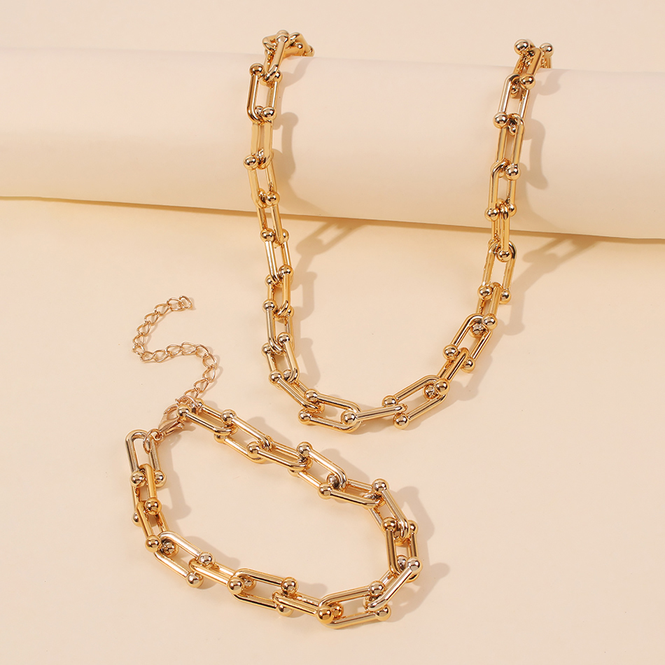 Fashion Gold Color Alloy U-shaped Chain Necklace And Bracelet Set,Jewelry Sets