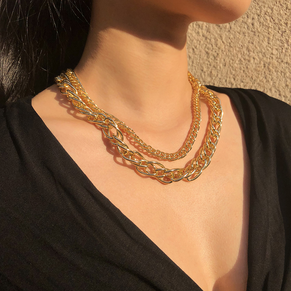 Fashion Gold Color Alloy Thick Chain Multilayer Necklace,Chains