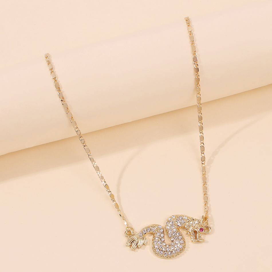 Fashion Gold Color Alloy Diamond Dragon Necklace,Chains