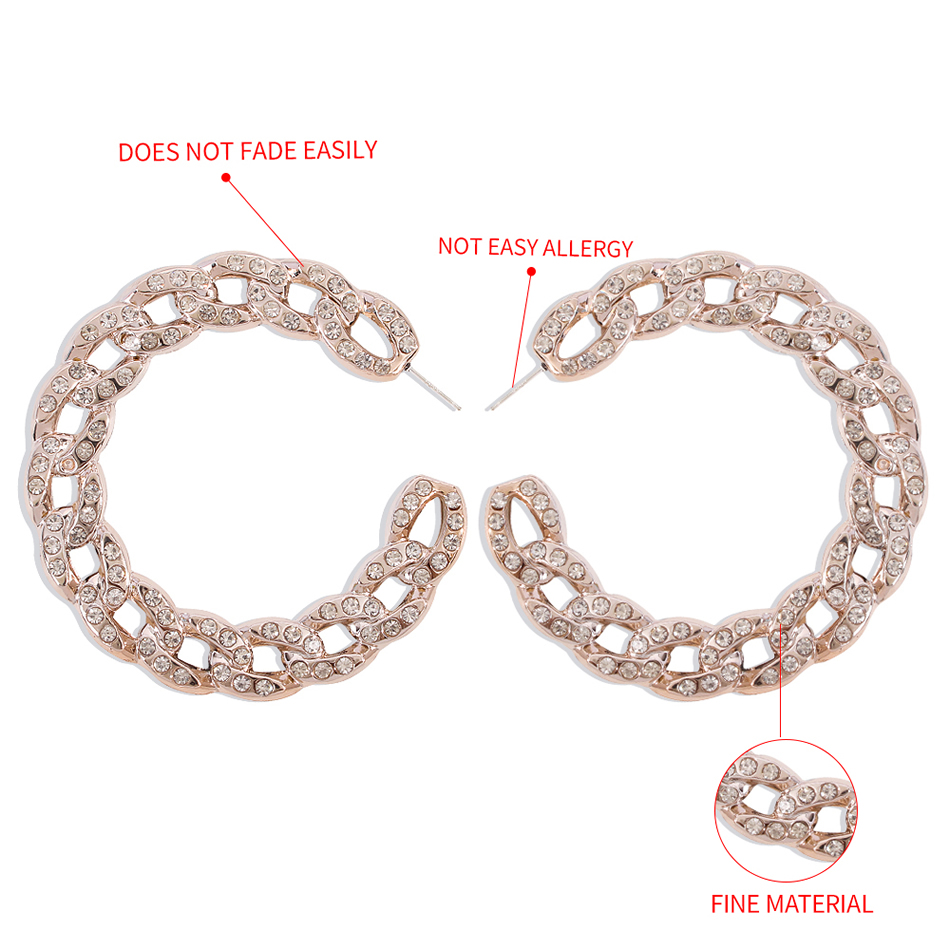 Fashion Rose Gold Color Alloy Diamond C-shaped Chain Earrings,Stud Earrings