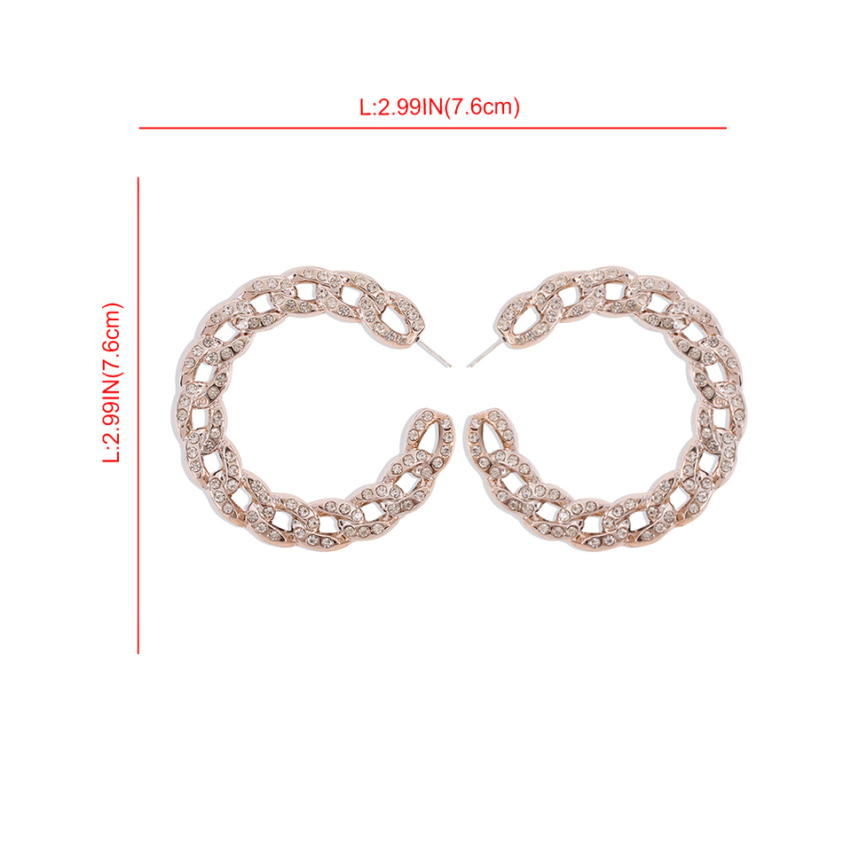 Fashion Rose Gold Color Alloy Diamond C-shaped Chain Earrings,Stud Earrings