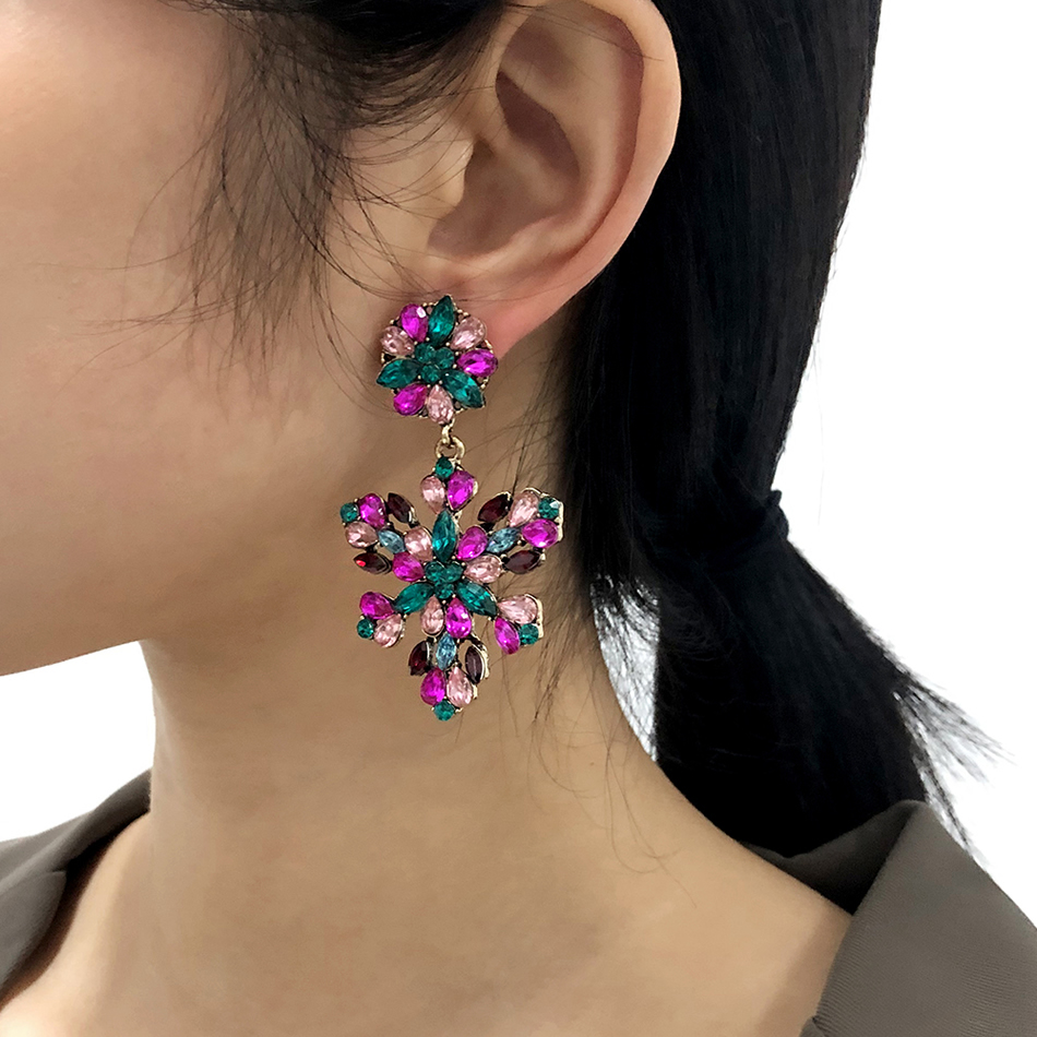 Fashion Champagne Alloy Diamond Flower Earrings,Drop Earrings