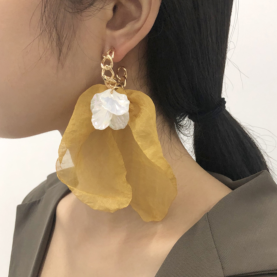 Fashion White Alloy Resin Cloth Flower Earrings,Drop Earrings