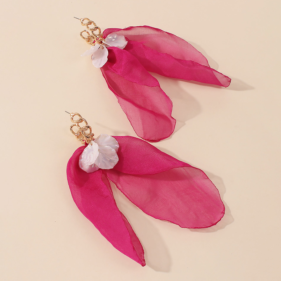 Fashion Rose Red Alloy Resin Cloth Flower Earrings,Drop Earrings