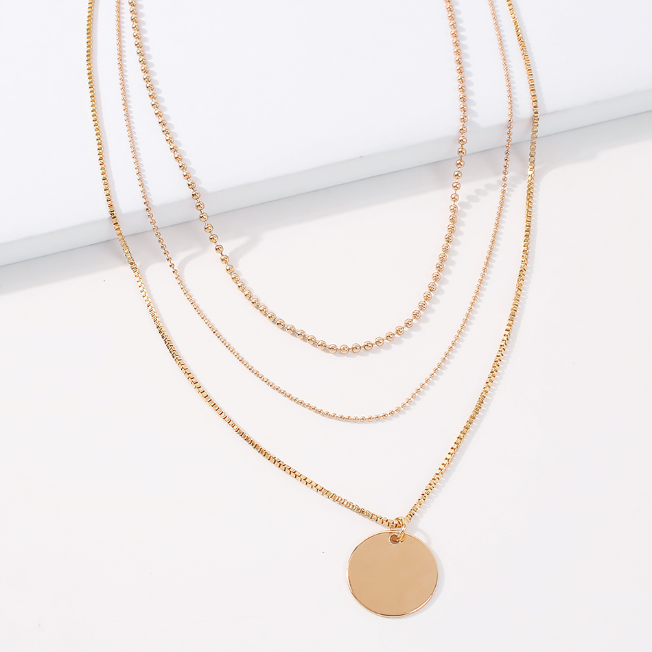 Fashion Gold Color Multilayer Necklace With Alloy Disc Pendant,Chains